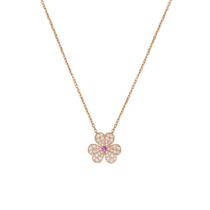 [BLAUE TRÄNEN]FRIVOLE ROSÉGOLD-HALSKETTE MIT BLUMEN UND DIAMANTEN