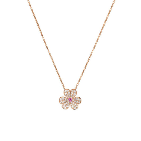 [BLAUE TRÄNEN]FRIVOLE ROSÉGOLD-HALSKETTE MIT BLUMEN UND DIAMANTEN