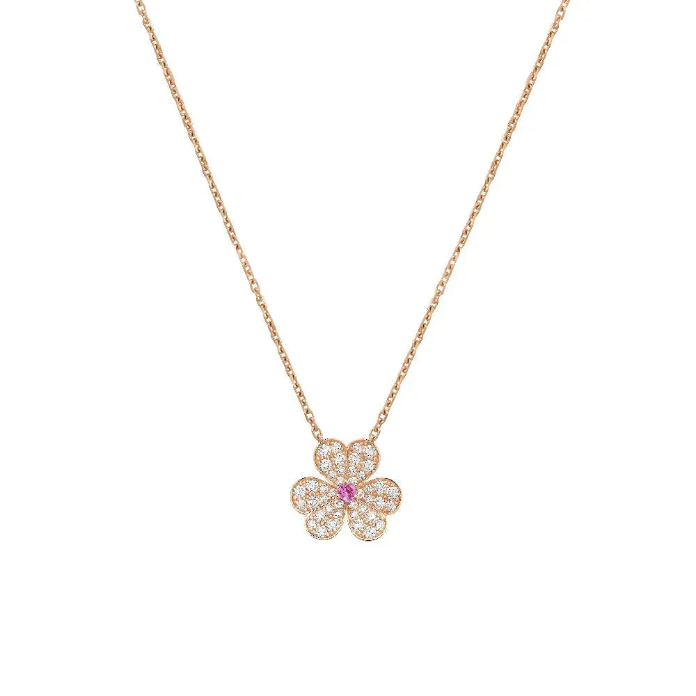 [BLAUE TRÄNEN]FRIVOLE ROSÉGOLD-HALSKETTE MIT BLUMEN UND DIAMANTEN