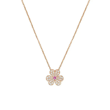 [BLAUE TRÄNEN]FRIVOLE ROSÉGOLD-HALSKETTE MIT BLUMEN UND DIAMANTEN
