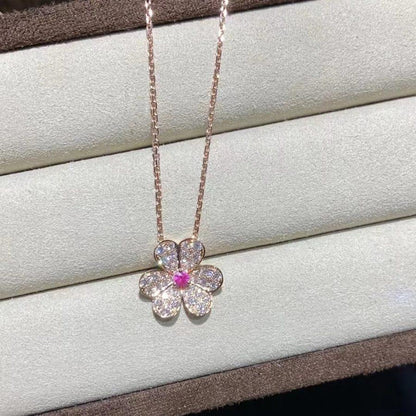 [BLAUE TRÄNEN]FRIVOLE ROSÉGOLD-HALSKETTE MIT BLUMEN UND DIAMANTEN