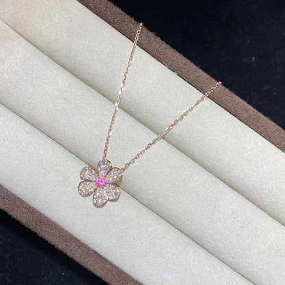 [BLAUE TRÄNEN]FRIVOLE ROSÉGOLD-HALSKETTE MIT BLUMEN UND DIAMANTEN