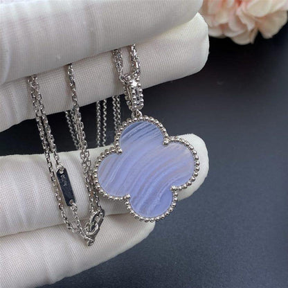[BLAUE TRÄNEN]CLOVER SILBER CHALCEDON GROSSER KLEE HALSKETTE