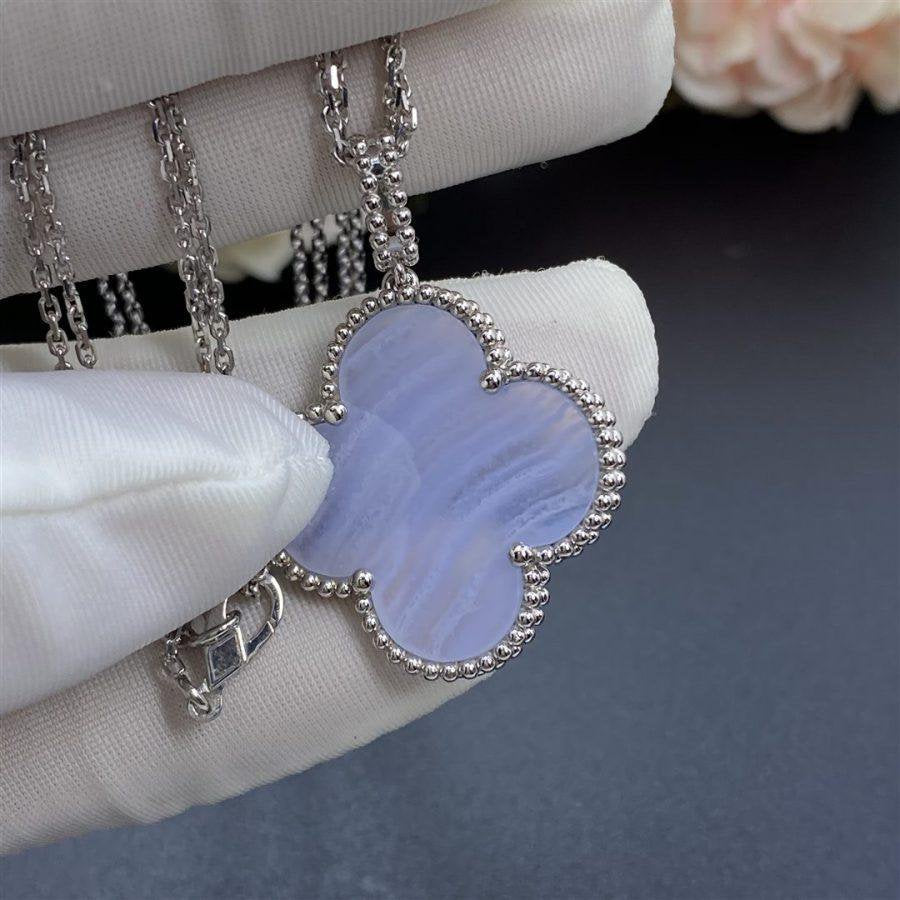 [BLAUE TRÄNEN]CLOVER SILBER CHALCEDON GROSSER KLEE HALSKETTE