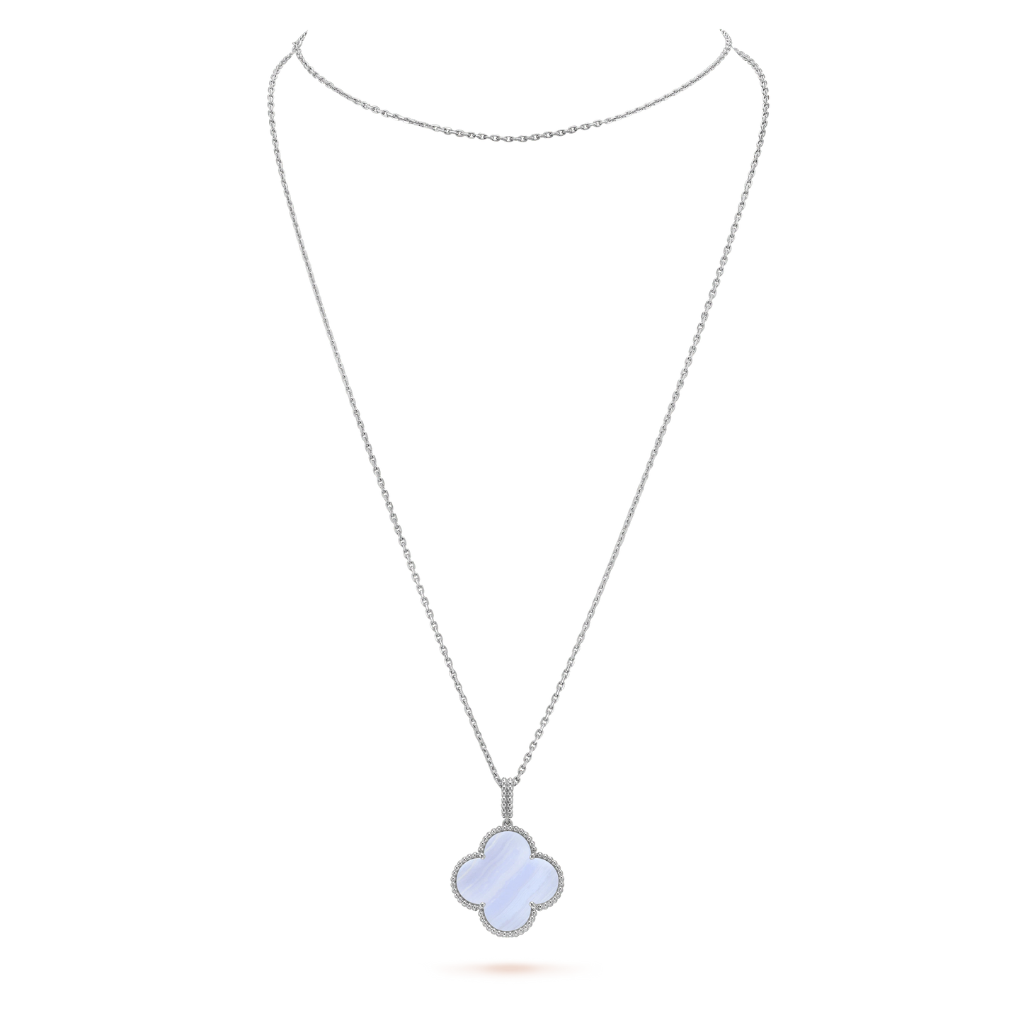 [BLAUE TRÄNEN]CLOVER SILBER CHALCEDON GROSSER KLEE HALSKETTE