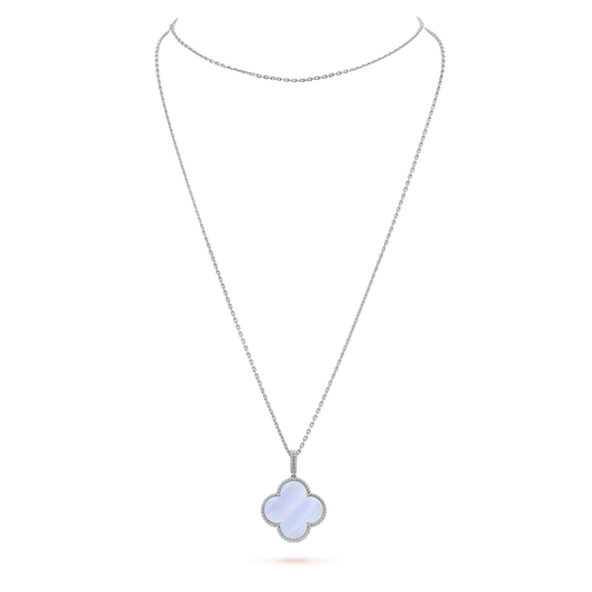 [BLAUE TRÄNEN]CLOVER SILBER CHALCEDON GROSSER KLEE HALSKETTE