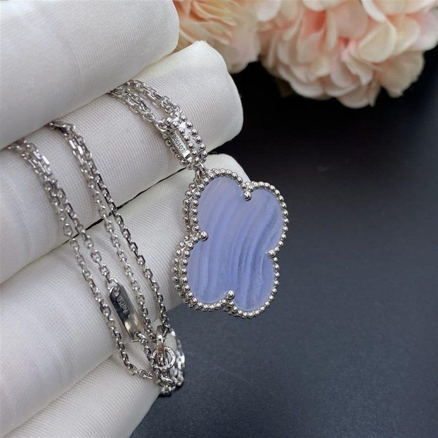 [BLAUE TRÄNEN]CLOVER SILBER CHALCEDON GROSSER KLEE HALSKETTE