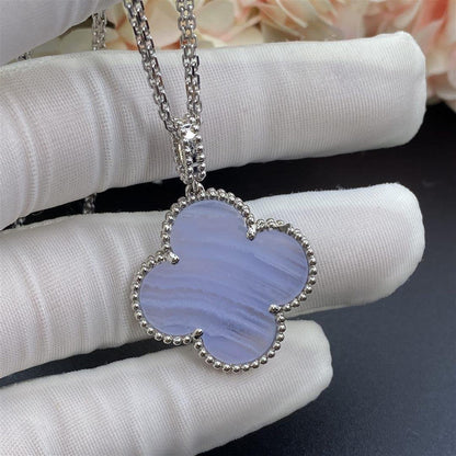 [BLAUE TRÄNEN]CLOVER SILBER CHALCEDON GROSSER KLEE HALSKETTE