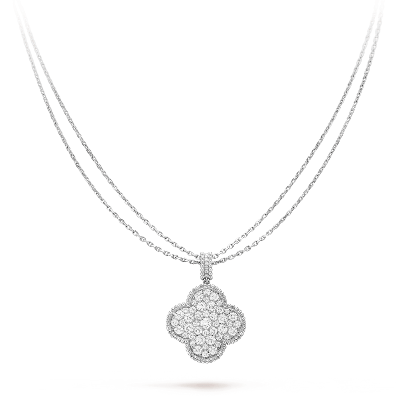 [BLAUE TRÄNEN]CLOVER 25MM SILBER HALSKETTE MIT VOLLEN DIAMANTEN UND GROSSER KLEE
