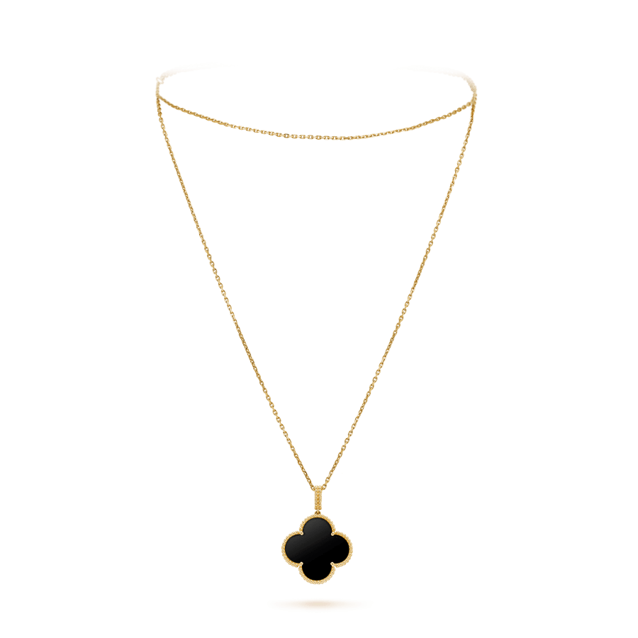 [BLAUE TRÄNEN]CLOVER 25MM GOLD ONYX GROSSE KLEEKETTE