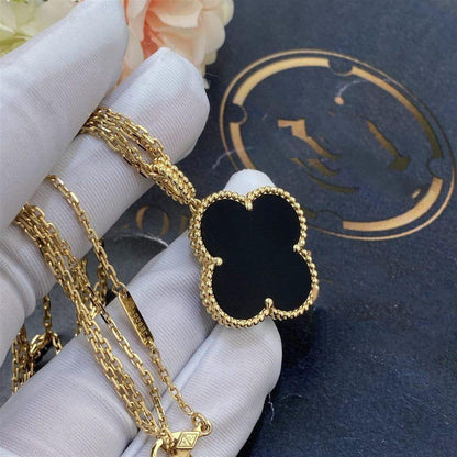 [BLAUE TRÄNEN]CLOVER 25MM GOLD ONYX GROSSE KLEEKETTE