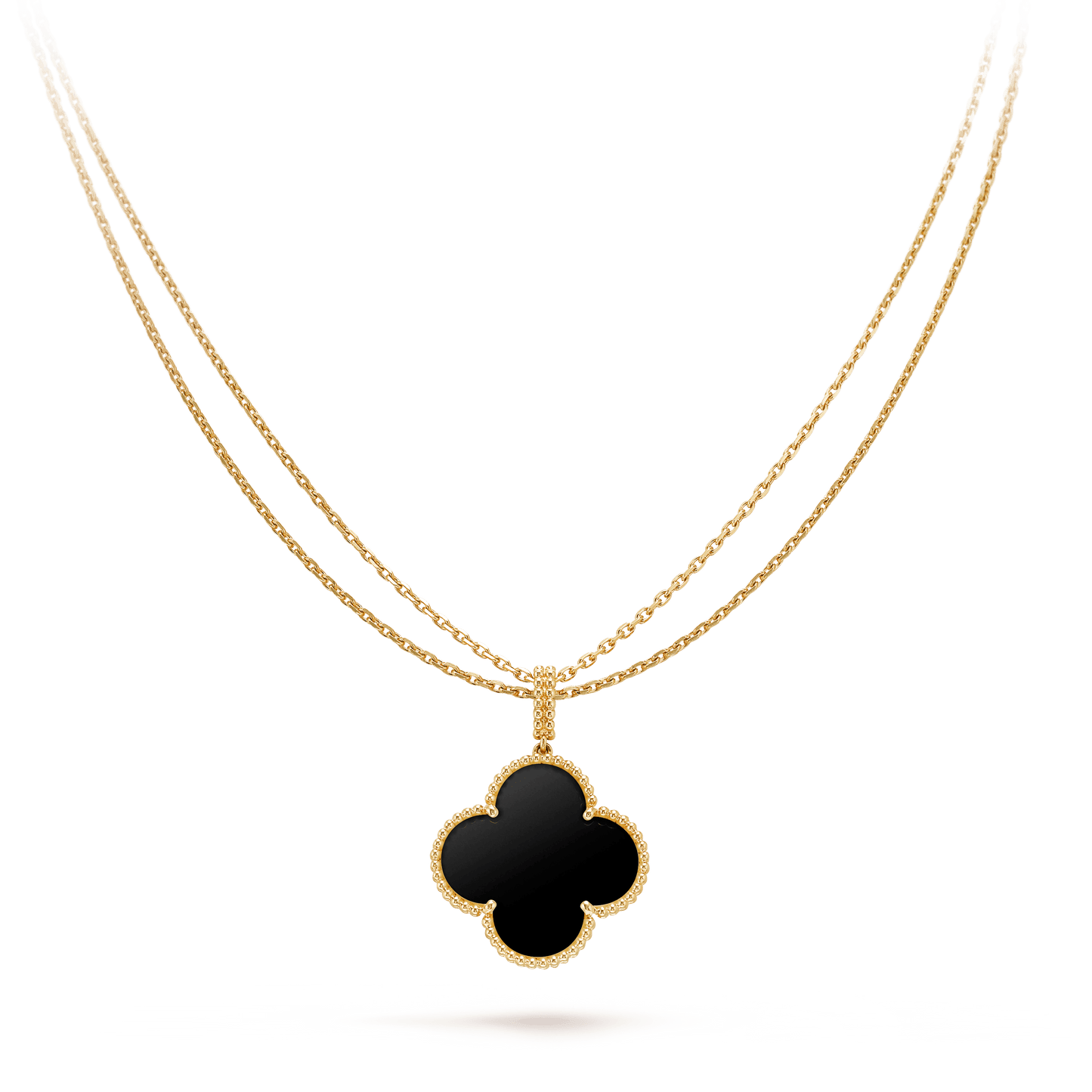 [BLAUE TRÄNEN]CLOVER 25MM GOLD ONYX GROSSE KLEEKETTE
