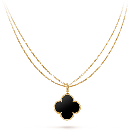 [BLAUE TRÄNEN]CLOVER 25MM GOLD ONYX GROSSE KLEEKETTE