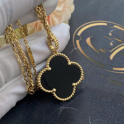 [BLAUE TRÄNEN]CLOVER 25MM GOLD ONYX GROSSE KLEEKETTE
