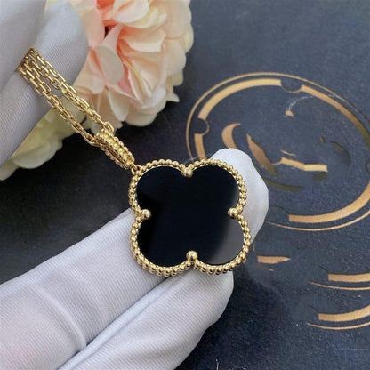 [BLAUE TRÄNEN]CLOVER 25MM GOLD ONYX GROSSE KLEEKETTE