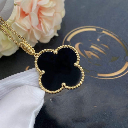 [BLAUE TRÄNEN]CLOVER 25MM GOLD ONYX GROSSE KLEEKETTE