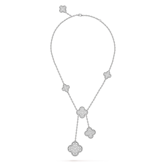 [BLAUE TRÄNEN]KLEE 5 MOTIVE SILBER DIAMANTEN HALSKETTE