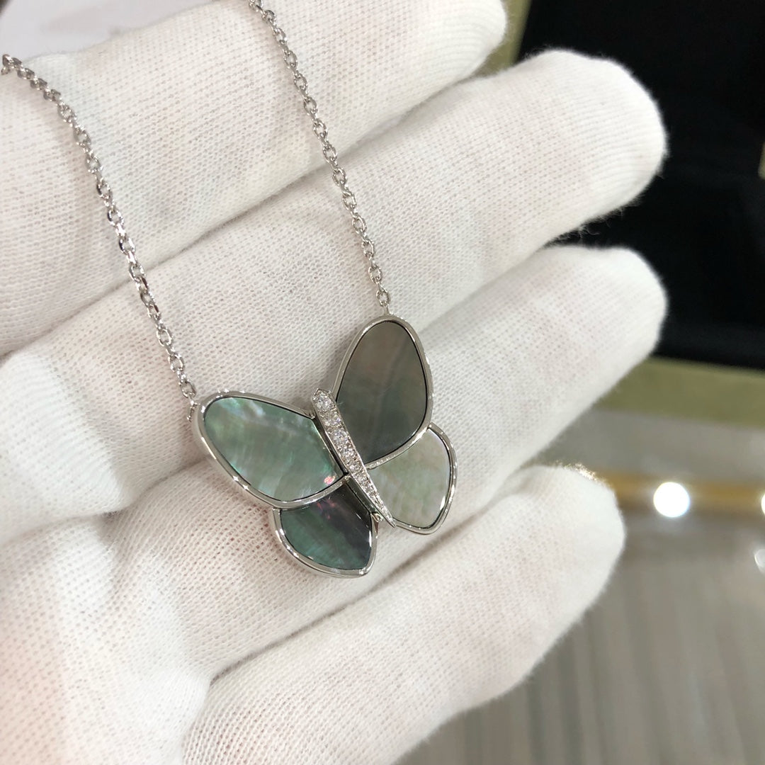 [BLAUE TRÄNEN] GROSSE SCHMETTERLING-SILBERANHÄNGER-DIAMANTKETTE