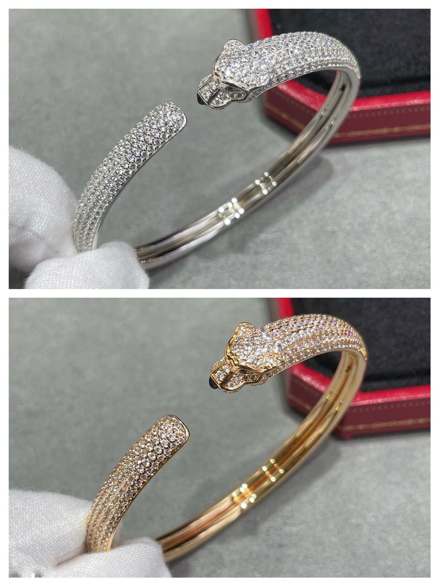 [BLUE TEARS] PANTHERE OFFENES ARMBAND MIT VOLLEN DIAMANTEN