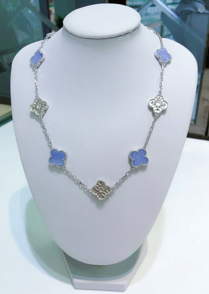 [BLAUE TRÄNEN]KLEE 10 MOTIVE CHALCEDON DIAMANTEN SILBER HALSKETTE