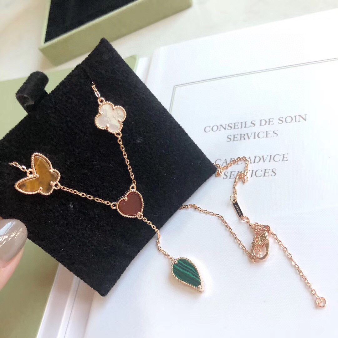 [BLAUE TRÄNEN]LUCKY SPRING 4 MOTIVE ROSÉGOLD HALSKETTE
