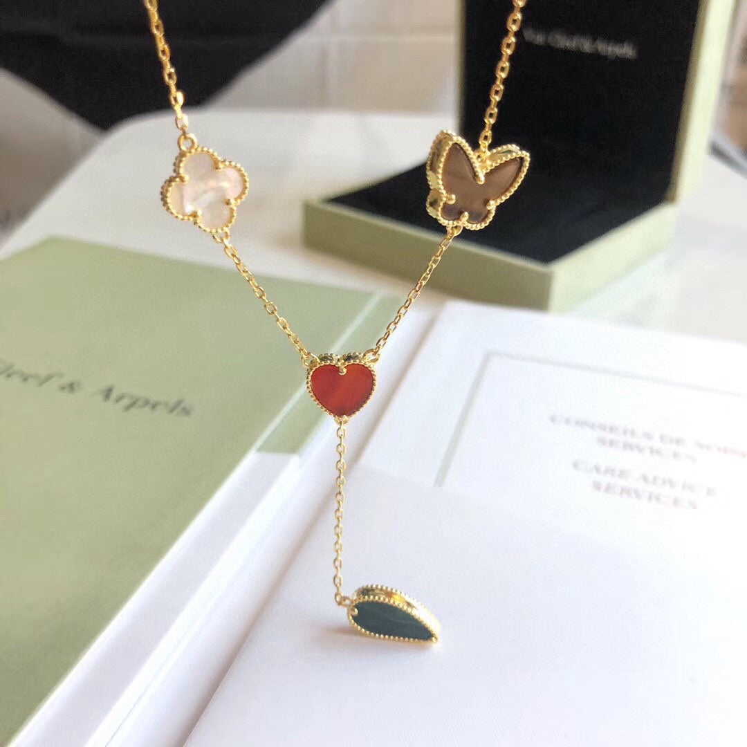[BLAUE TRÄNEN]LUCKY SPRING 4 MOTIVE ROSÉGOLD HALSKETTE