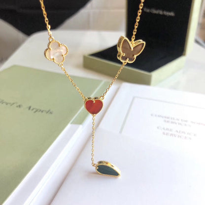 [BLAUE TRÄNEN]LUCKY SPRING 4 MOTIVE ROSÉGOLD HALSKETTE