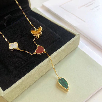 [BLAUE TRÄNEN]LUCKY SPRING 4 MOTIVE ROSÉGOLD HALSKETTE