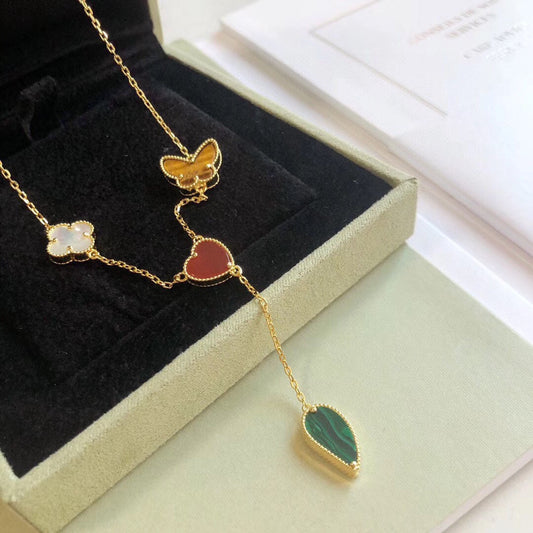 [BLAUE TRÄNEN]LUCKY SPRING 4 MOTIVE ROSÉGOLD HALSKETTE