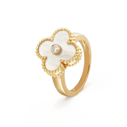 [BLAUE TRÄNEN]CLOVER PINK MOP RING GOLD DIAMANT