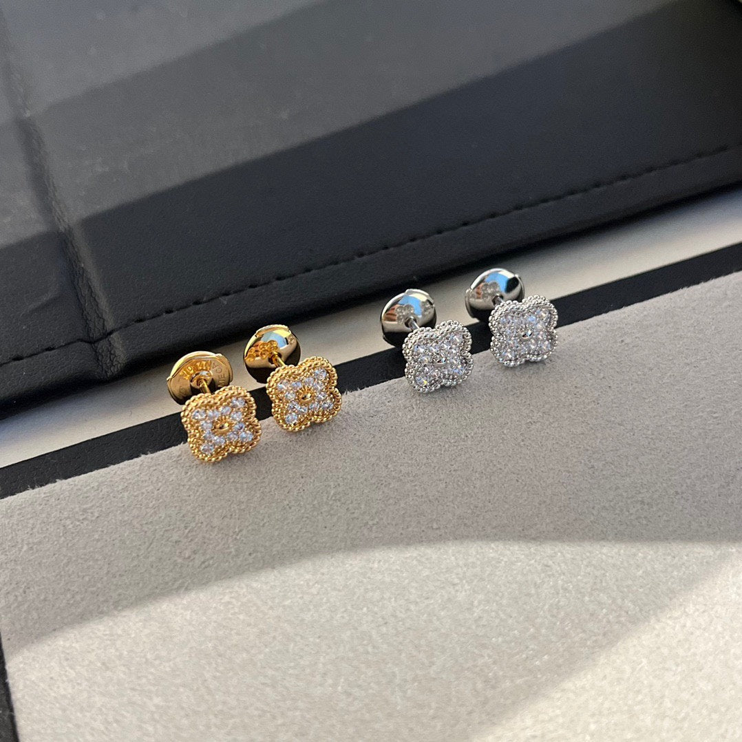 [BLAUE TRÄNEN]CLOVER MINI DIAMANT OHRSTECKER
