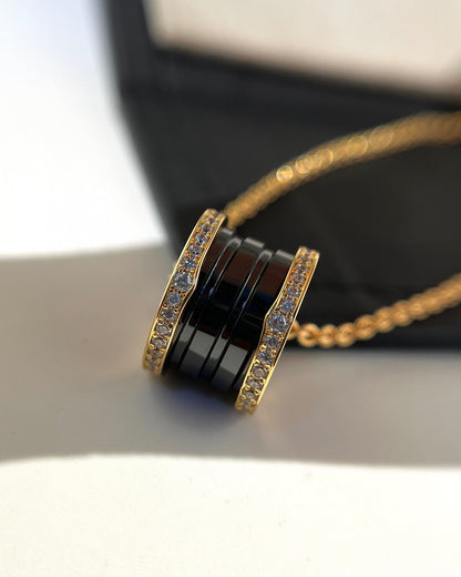 [BLAUE TRÄNEN]ZERO 1 SCHWARZE KERAMIK DIAMANT ROSGOLD HALSKETTE