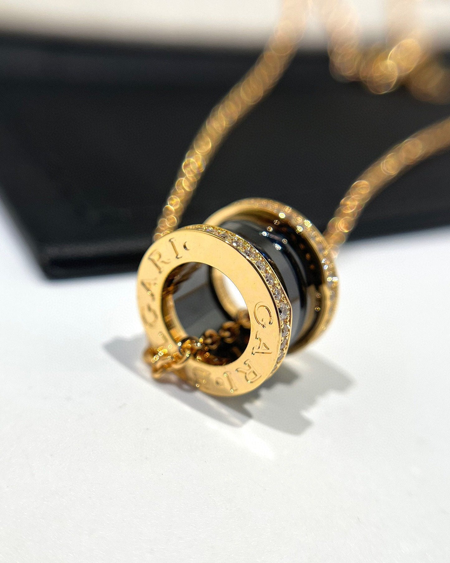 [BLAUE TRÄNEN]ZERO 1 SCHWARZE KERAMIK DIAMANT ROSGOLD HALSKETTE
