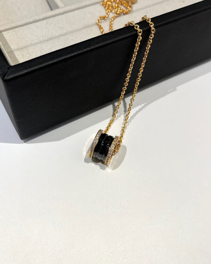 [BLAUE TRÄNEN]ZERO 1 SCHWARZE KERAMIK DIAMANT ROSGOLD HALSKETTE
