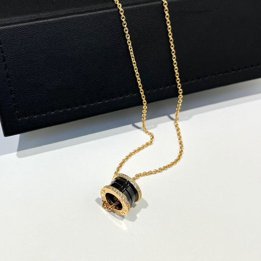 [BLUE TEARS]ZERO 1 BLACK CERAMIC DIAMOND PINK GOLD NECKLACE